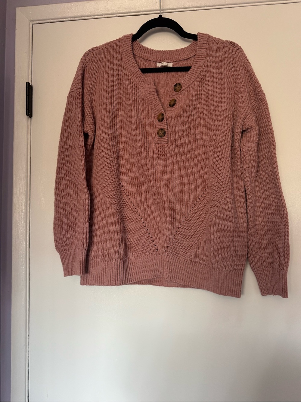 Women's Dusty Rose Button Henley Knit Sweater